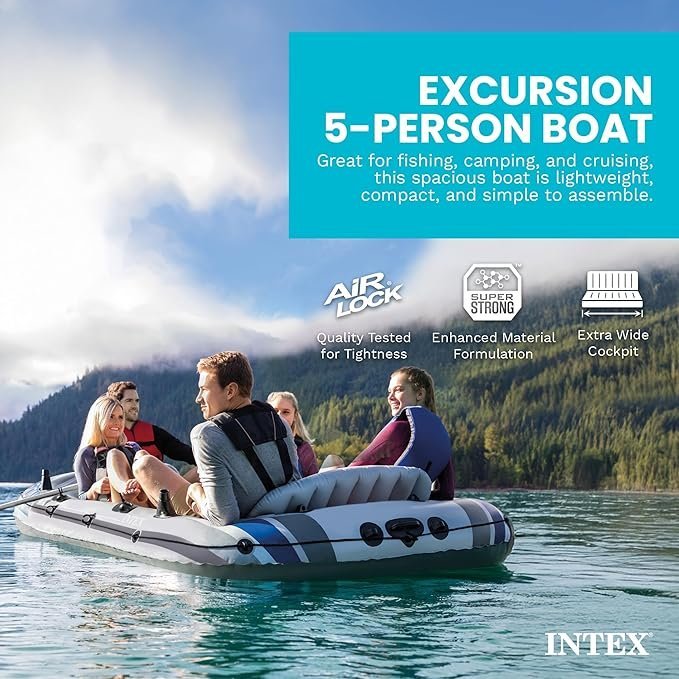 Buy Intex Excursion 5 Person Inflatable Boat Online | 5-Seater Fishing & Recreational Raft with Oars