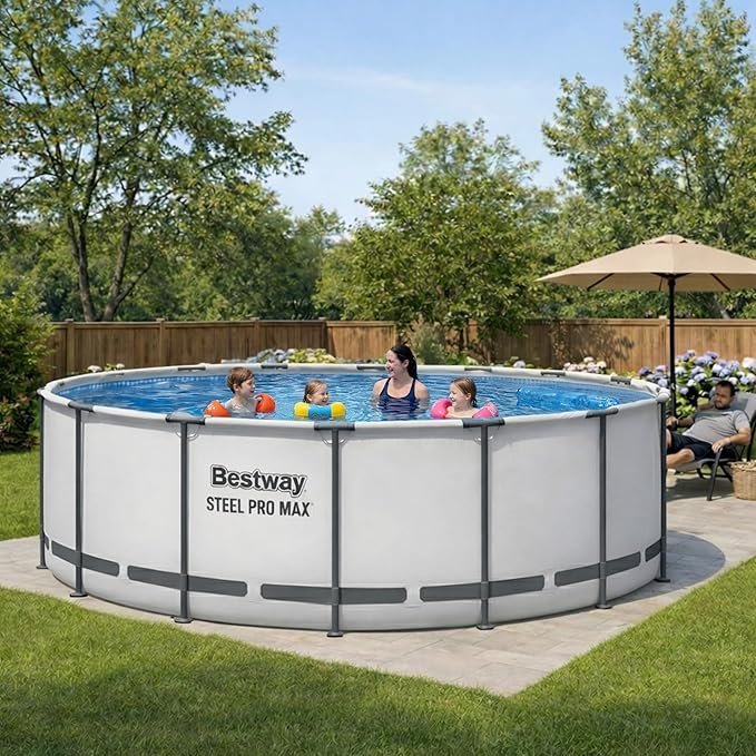 Buy Bestway Steel Pro MAX 15' x 48" Above Ground Swimming Pool Online | Round Family Pool with Filter Pump, Ladder & Cover