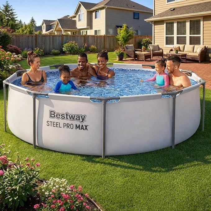 Buy Bestway Steel Pro MAX 10' x 30" Above Ground Swimming Pool Online | Round Family Pool with Filter Pump