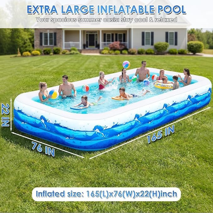 Buy Extra Large Inflatable Pool for Adults Online | 165" Family Blow-Up Swimming Pool with Cute Animal Print