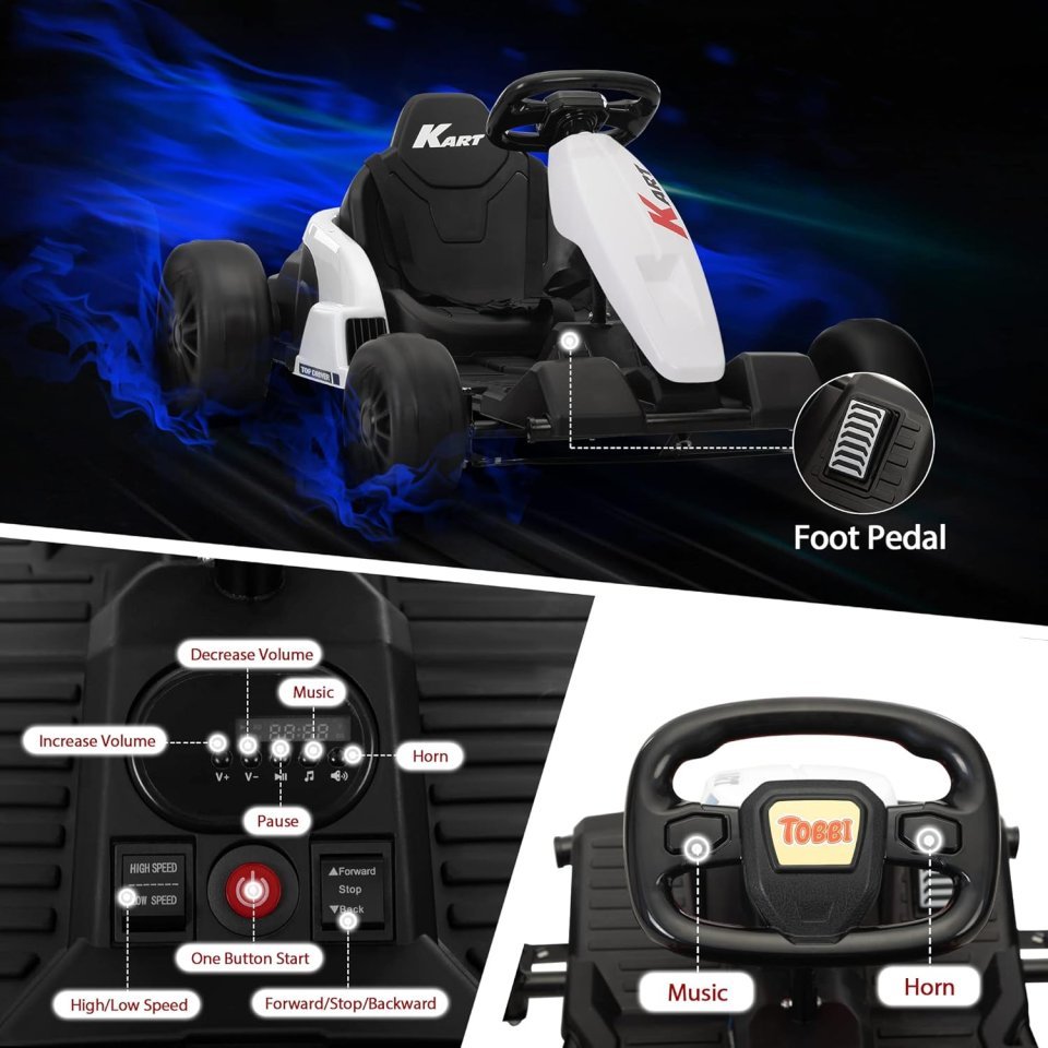 Buy TOBBI 24V Electric Go Kart for Kids Online | 8 MPH Battery-Powered Drift Kart with Safety Gear