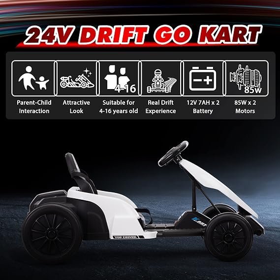 Buy TOBBI 24V Electric Go Kart for Kids Online | 8 MPH Battery-Powered Drift Kart with Safety Gear