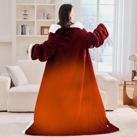 Wearable Heated Christmas Blanket Electric Snuggle - Heated Robe with Foot Pocket for Adult, Winter Gifts for Mom Women 5-Position Timer 10-Heating Levels,50 * 70",Burgundy
