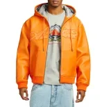 Avirex Script Nappa Leather Hoodie 橙色 – 高端男士皮革拉链连帽衫