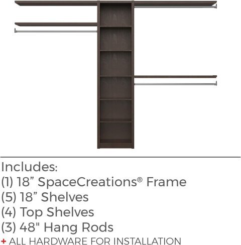 Kit d'organisateur de placard en bois ClosetMaid SpaceCreations 44"–115", Blanc Brillant