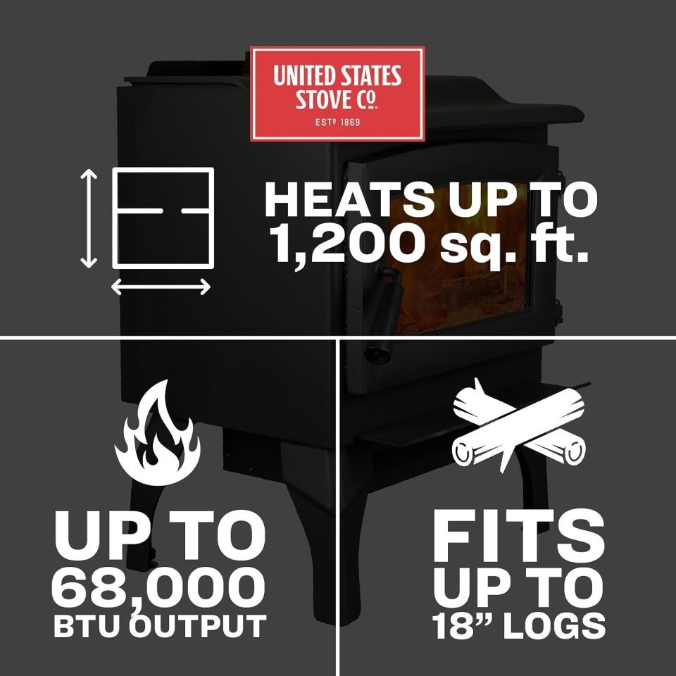 Stufa a Legna US Stove 1200 Sq. Ft | Riscaldatore Certificato EPA ad Alta Efficienza