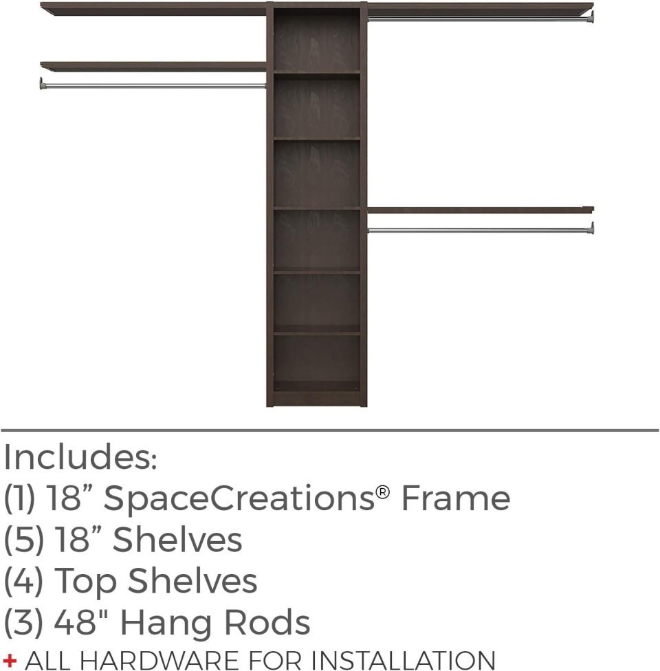 Kit d'organisateur de placard en bois ClosetMaid SpaceCreations 44"–115", Blanc Brillant
