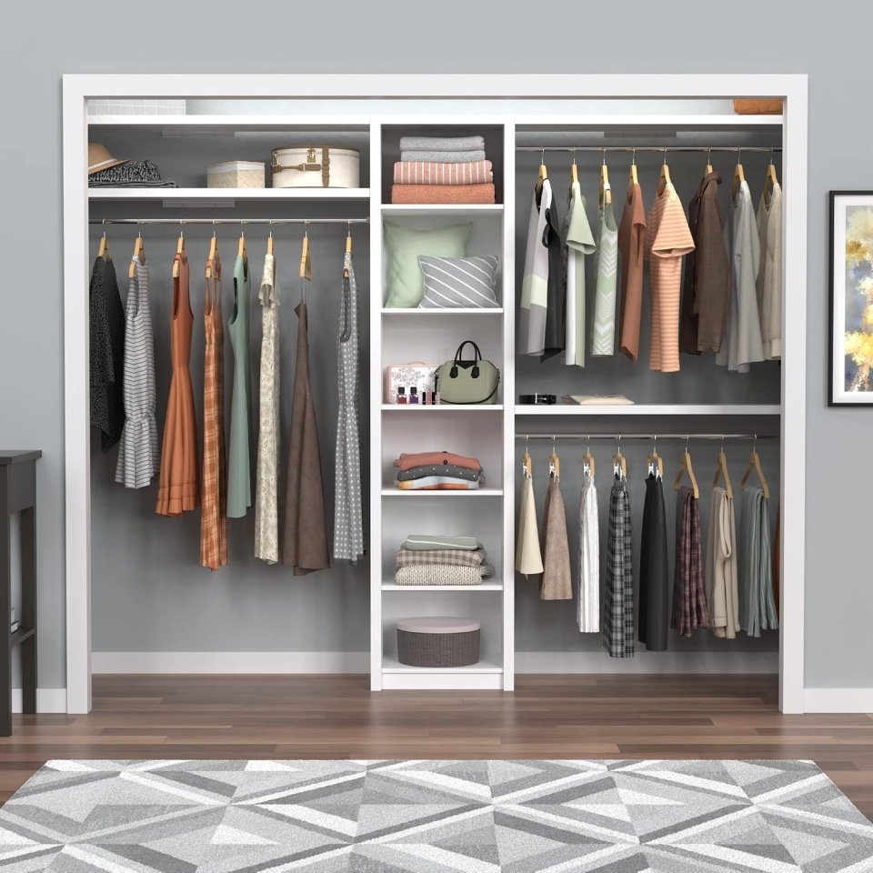 Kit d'organisateur de placard en bois ClosetMaid SpaceCreations 44"–115", Blanc Brillant